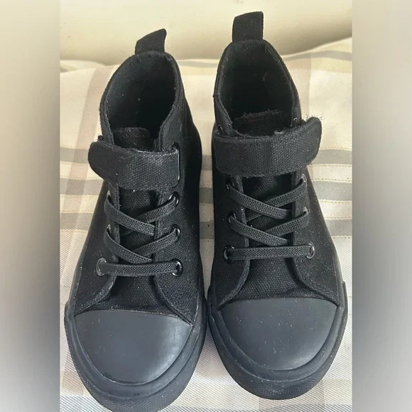 HIGHTOP CANVAS SNEAKERS VELCRO BLACK KIDS UNISEX - Picture 3 of 5